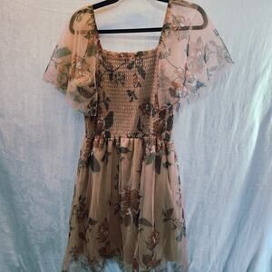 Baltic Born sz Large Dress Peach Floral Mesh Layered Skirt Above Knee